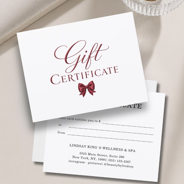 Certificado de regalo elegante de lazo blanco rojo (Elegant Bow White Red Gift Certificate)