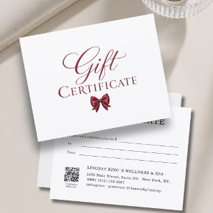 Certificado de regalo elegante de lazo blanco rojo