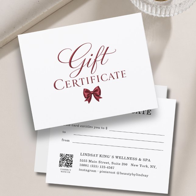 Certificado de regalo elegante de lazo blanco rojo (Elegant  Bow White Red Gift Certificate)