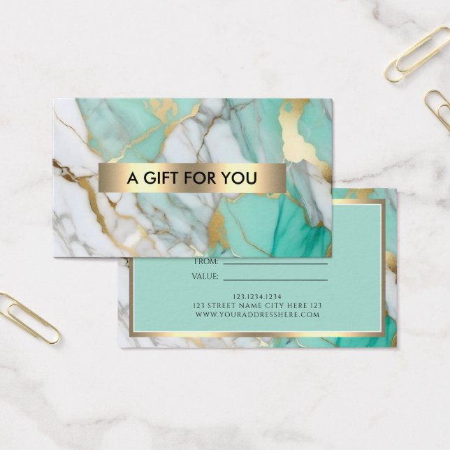 Certificado de regalo elegante de mármol verde dor (Oficina)