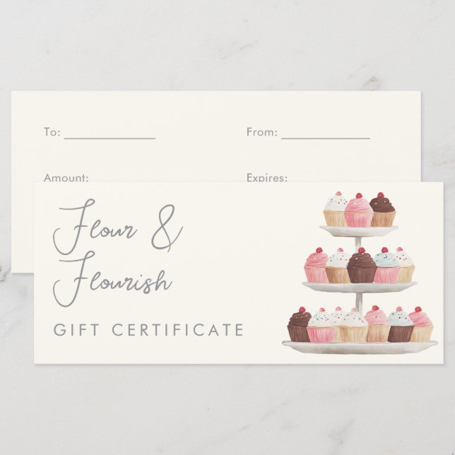 Certificado de regalo elegante de panadería de cup (Anverso / Reverso)