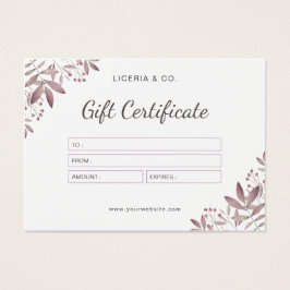 Certificado de regalo elegante femenino de color d