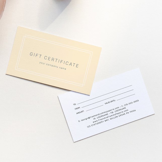 Certificado de regalo empresarial Amarillo Mantequ (AVERY Butter Yellow Business Gift Certificate)
