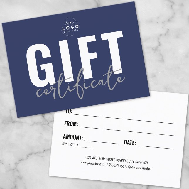 Certificado de regalo empresarial azul marino mini (Minimalist Navy Blue Business Gift Certificate)