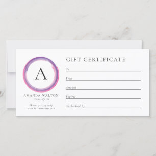 Certificado de regalo empresarial con monograma ro