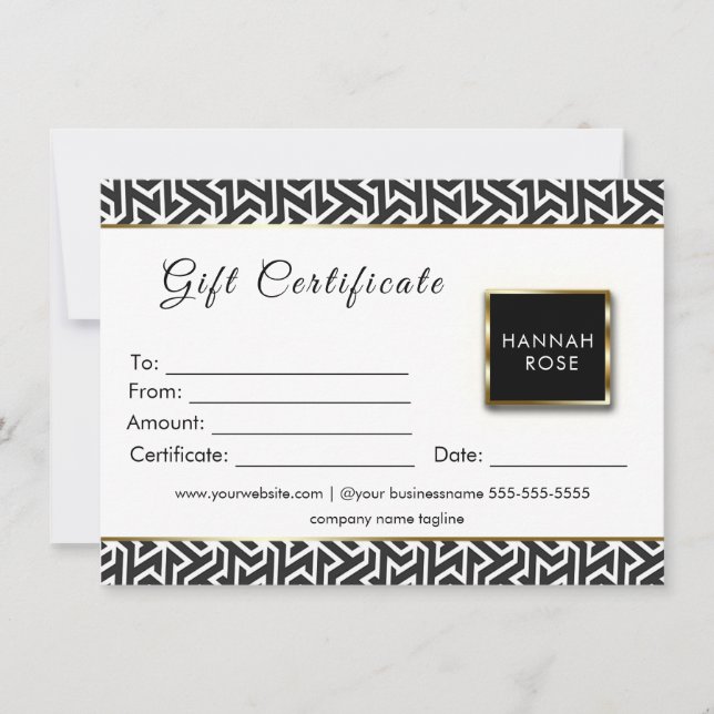 certificado de regalo en blanco y negro (Anverso)