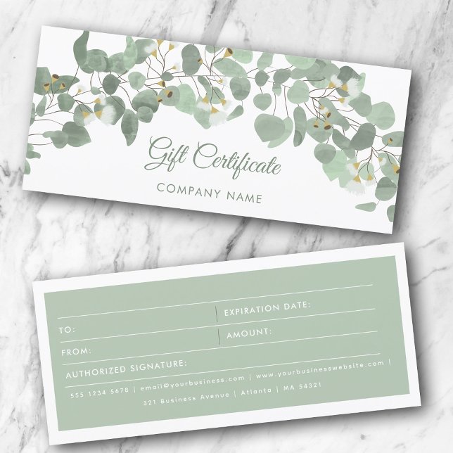 Certificado de regalo Eucalyptus Greenery Gum Blos (Eucalyptus Greenery Gum Blossoms Gift Certificate)