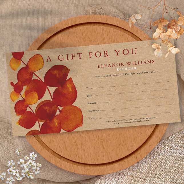 Certificado de regalo Eucalyptus Rustic Kraft (Eucalyptus Rustic Kraft Gift Certificate)
