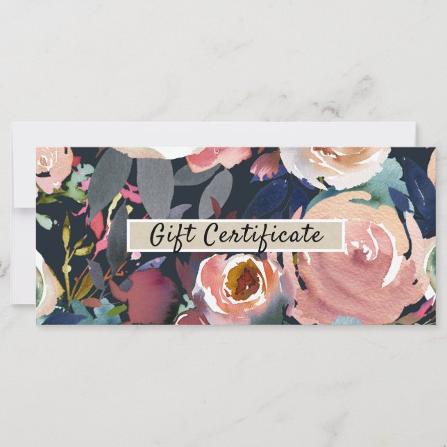 Certificado de Regalo Floral con Acuarela Azul Osc (Anverso)