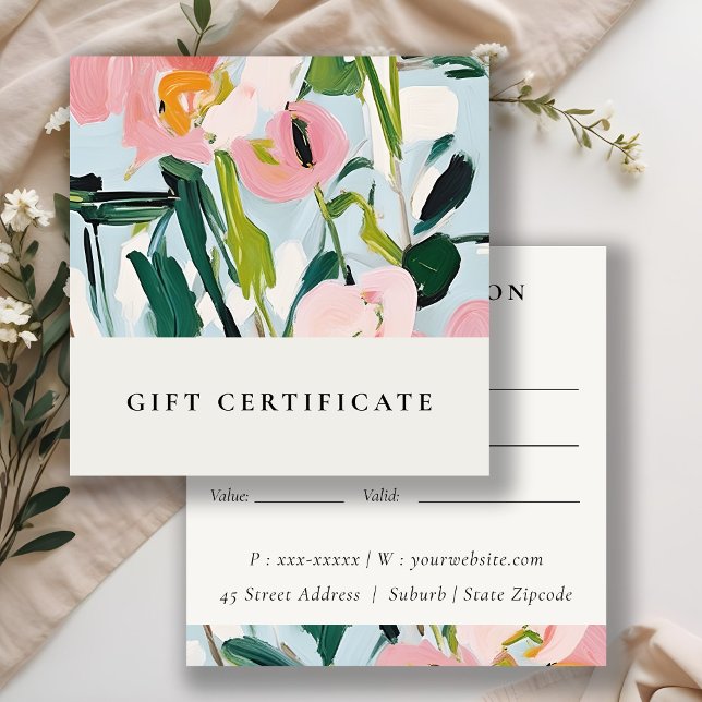 Certificado de regalo floral con pintura azul rosa (Subido por el creador)