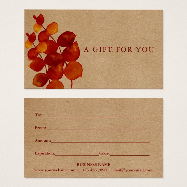 Certificado de regalo floral de eucalipto rústico (Anverso y reverso)