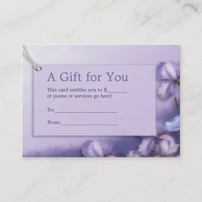 Certificado de Regalo Floral Pastel Purple Iris (Anverso)