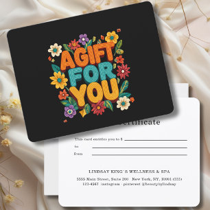 Certificado de regalo floral retro negro