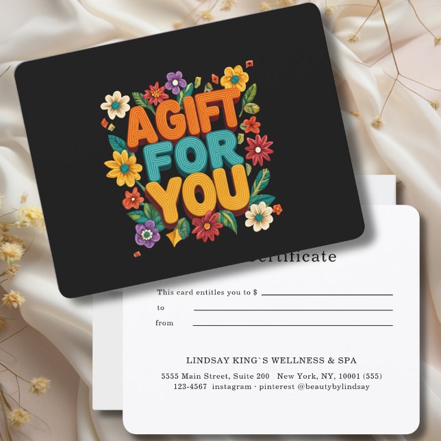 Certificado de regalo floral retro negro (Retro Floral Black Gift Certificate)
