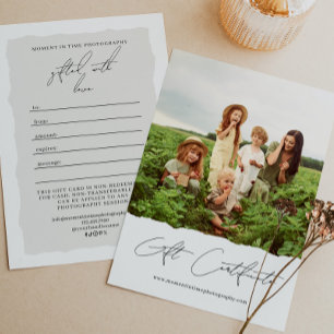 Certificado de regalo fotográfico Tarjeta de reg