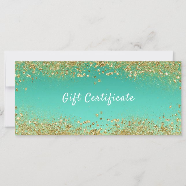 Certificado de Regalo Gold Glitter & Teal Aqua Gla (Anverso)