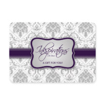 Certificado de regalo Gray Damask y Eggplant Purpl