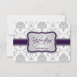 Certificado de regalo Gray Damask y Eggplant Purpl