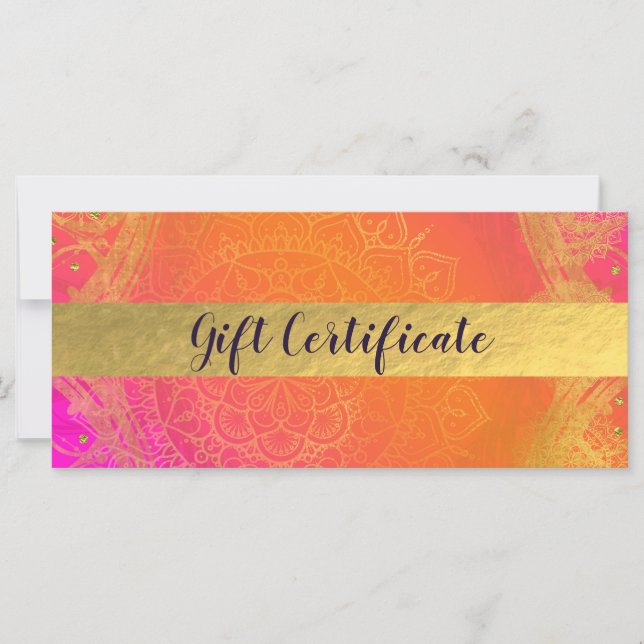 Certificado de Regalo Indio Rosa Fuchsia Naranja y (Anverso)