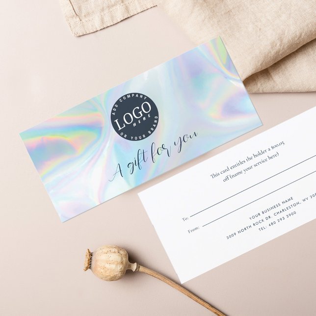 Certificado de regalo irlandés de logotipo de nego (Holographic Iridescent Business Logo Gift Certificate Card)