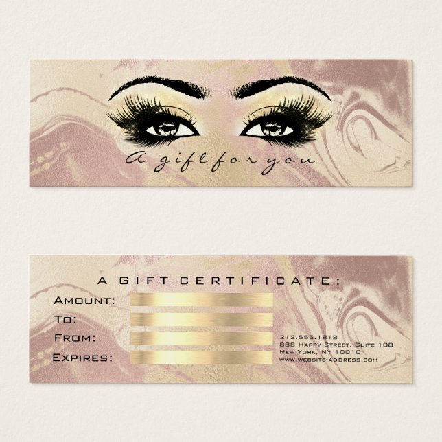 Certificado de regalo Mármol Oro azotes Maquillaje (Anverso y reverso)
