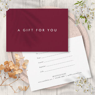 Certificado de regalo minimalista audaz burgundy