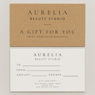 Certificado de regalo minimalista de papel Kraft