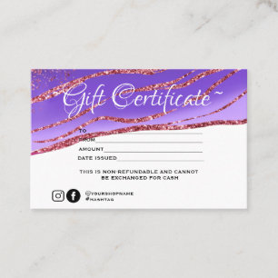 Certificado de regalo minimalista de purpurina dor
