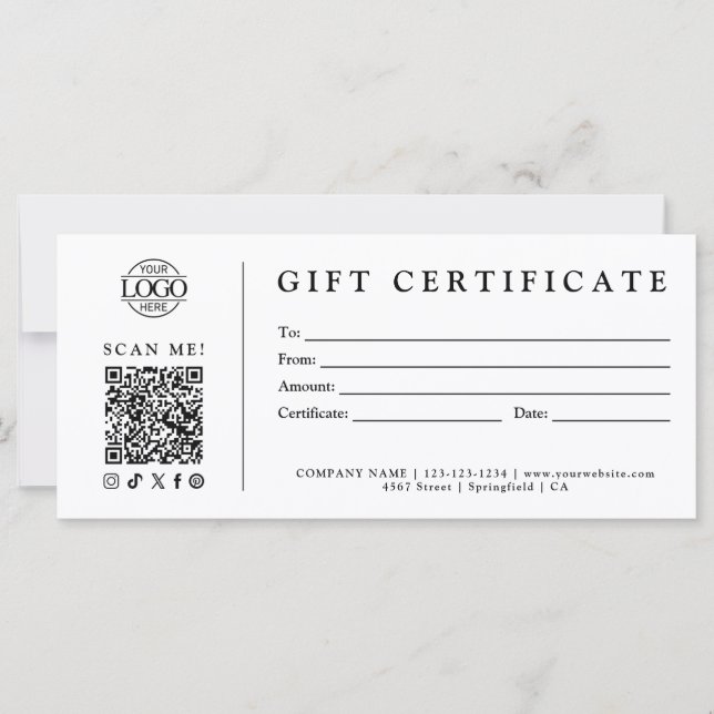 Certificado de regalo minimalista moderno personal (Anverso)