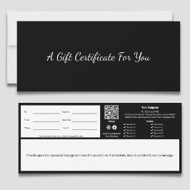 Certificado de Regalo Minimalista Profesional Negr