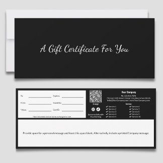 Certificado de Regalo Minimalista Profesional Negr