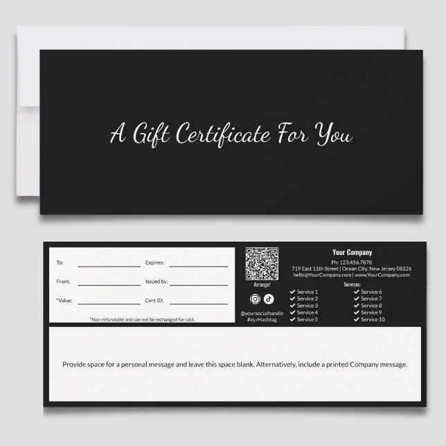 Certificado de Regalo Minimalista Profesional Negr (Minimal Professional Black White Gift Certificate)