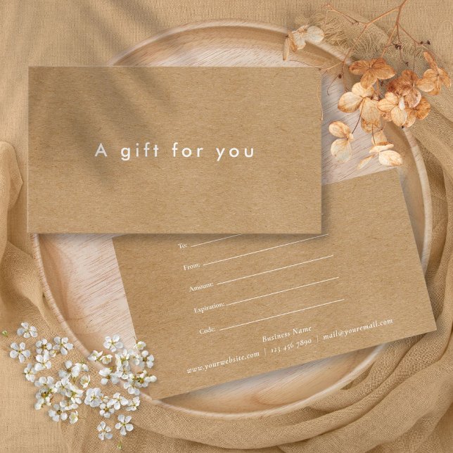 Certificado de regalo minimalista rústico de Kraft (Minimalist Business Rustic Kraft Gift Certificate)