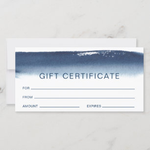 Certificado de regalo moderno acuarela azul de la