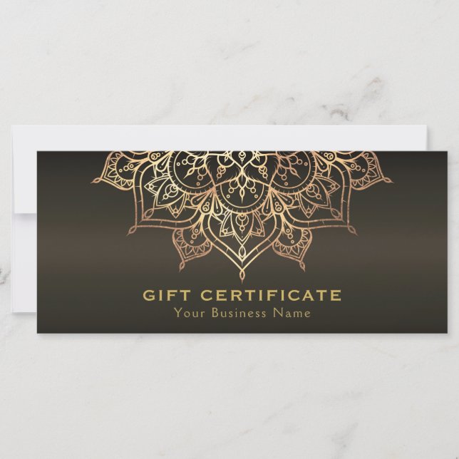 Certificado de Regalo Moderno Mándala Dorado Marró (Anverso)