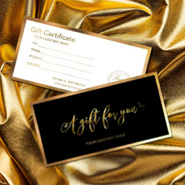 Certificado de regalo moderno negro y dorado con l