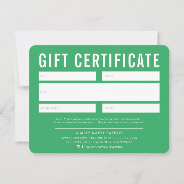 CERTIFICADO DE REGALO NEGOCIO moderno blanco (Anverso)