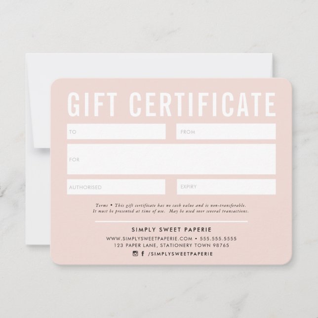 CERTIFICADO DE REGALO NEGOCIO moderno negro rosa (Anverso)