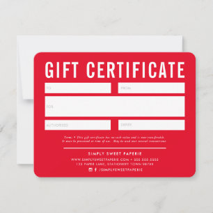 CERTIFICADO DE REGALO NEGOCIO moderno rojo brillan