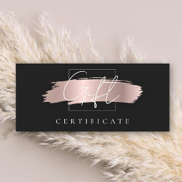 Certificado de regalo negro de oro Rosa de pincel 