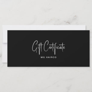 Certificado de regalo negro para el cliente de sal