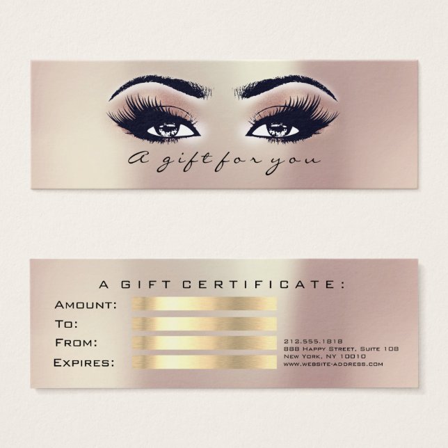 Certificado de regalo Oro Rosa Pearly Lashes Maqui (Anverso y reverso)