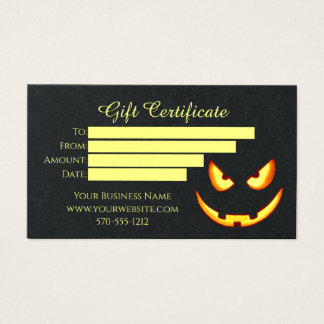 Certificado de regalo - papel negro con calabaza e