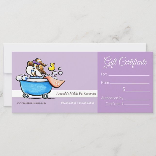 Certificado de regalo para el Mascota móvil Groome (Anverso)