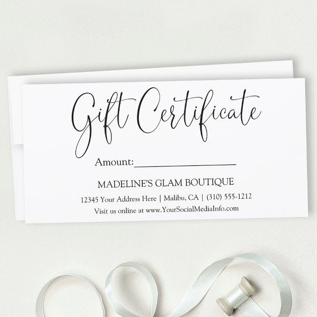 Certificado de regalo para empresas de caligrafía  (Customize to change your personalized text style, size, color or to add more text to back.)