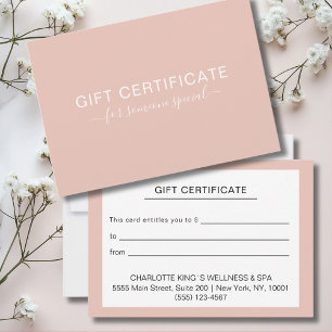 Certificado de regalo para empresas de Rubor suave