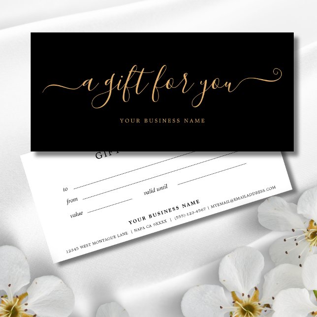 Certificado de regalo para empresas en negro y oro (Black and Gold Business Gift Certificates)