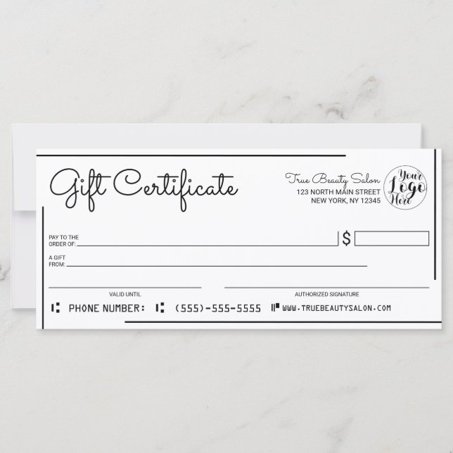 Certificado de regalo para la comprobación del log (Anverso)