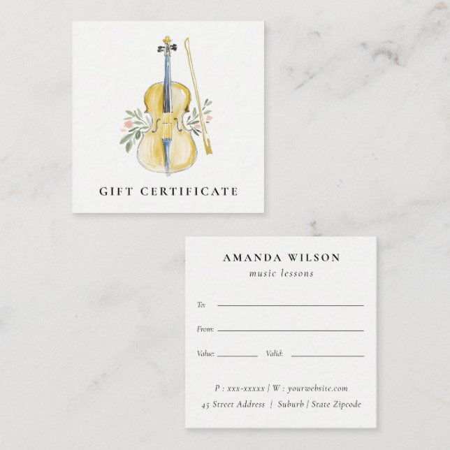 Certificado de regalo para profesor de música viol (Anverso / Reverso)