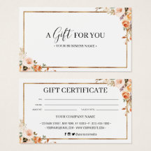 Certificado de regalo personalizado floral de otoñ